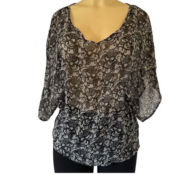 Apt. 9 Black Lace Overlay Blouse Women’s Size L – Sheer Semi-Sheer Top - Picture 1 of 6